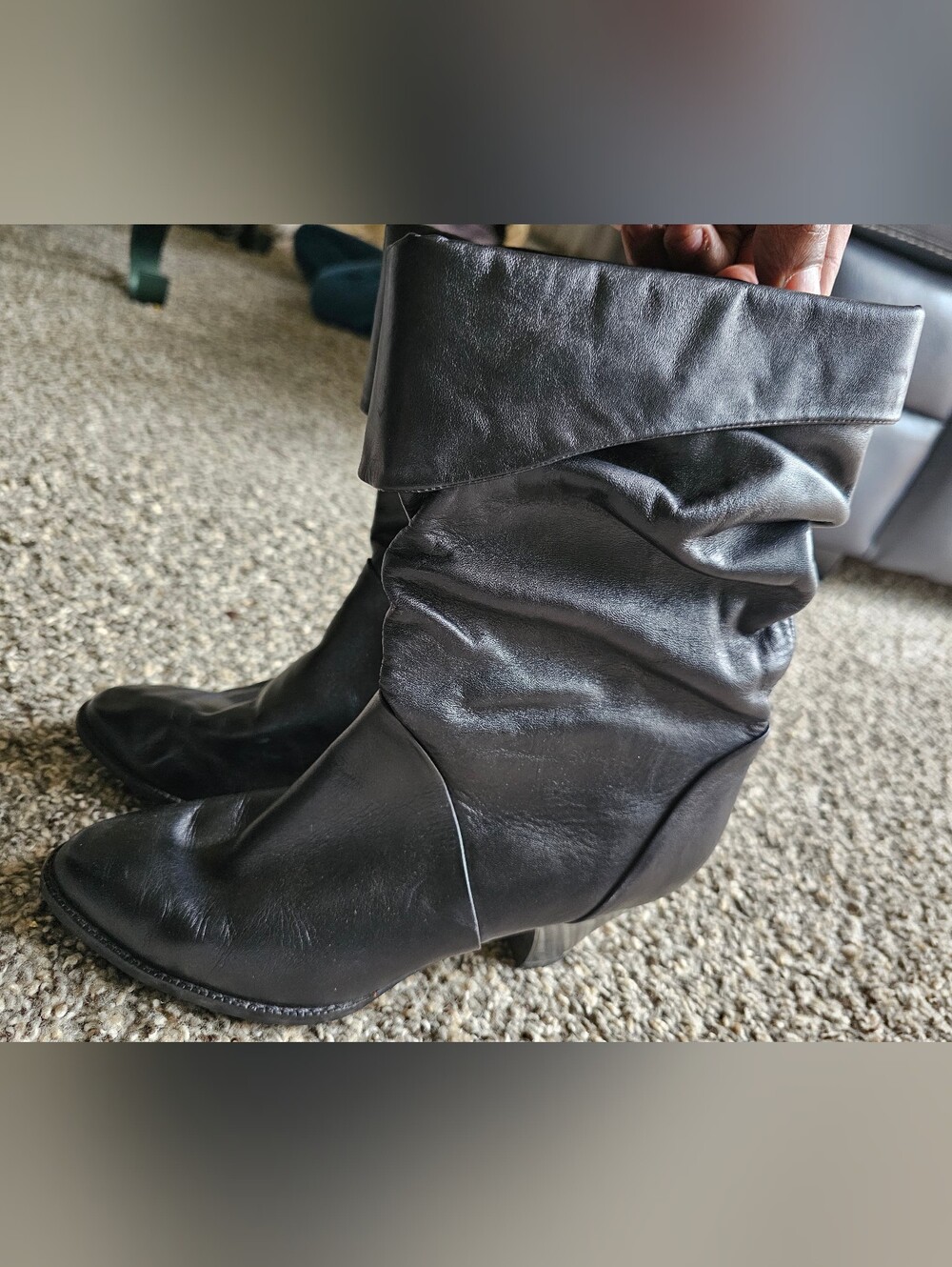 1 St Edition vintage-style black leather slouch bSlouch Leather Mid-Heel Boots